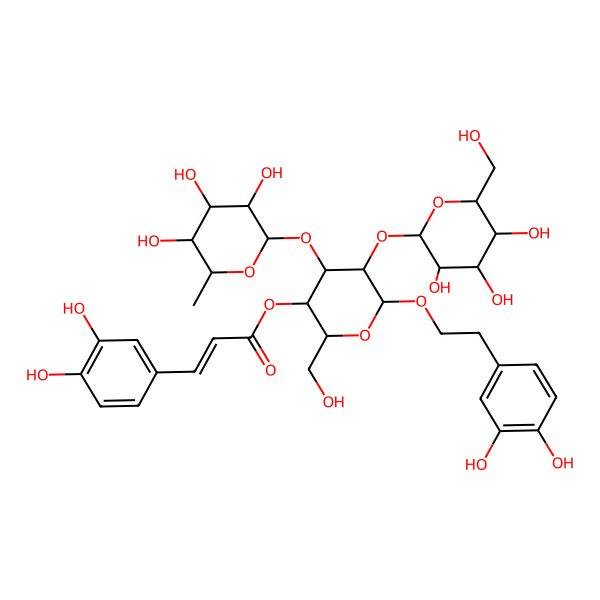 2D Structure of [6-[2-(3,4-Dihydroxyphenyl)ethoxy]-2-(hydroxymethyl)-5-[3,4,5-trihydroxy-6-(hydroxymethyl)oxan-2-yl]oxy-4-(3,4,5-trihydroxy-6-methyloxan-2-yl)oxyoxan-3-yl] 3-(3,4-dihydroxyphenyl)prop-2-enoate