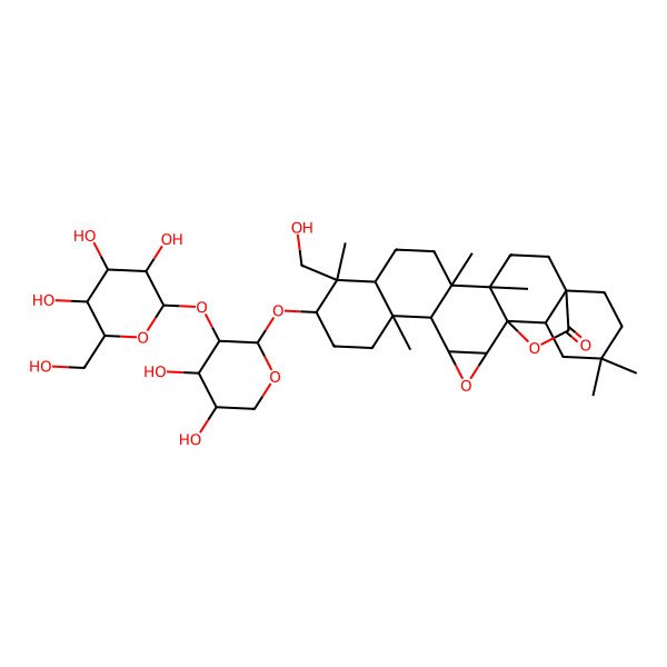 2D Structure of 9-[4,5-Dihydroxy-3-[3,4,5-trihydroxy-6-(hydroxymethyl)oxan-2-yl]oxyoxan-2-yl]oxy-10-(hydroxymethyl)-6,10,14,15,21,21-hexamethyl-3,24-dioxaheptacyclo[16.5.2.01,15.02,4.05,14.06,11.018,23]pentacosan-25-one