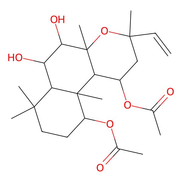 2D Structure of [(1S,3R,4aS,5S,6S,6aS,10R,10aS,10bS)-1-acetyloxy-3-ethenyl-5,6-dihydroxy-3,4a,7,7,10a-pentamethyl-2,5,6,6a,8,9,10,10b-octahydro-1H-benzo[f]chromen-10-yl] acetate