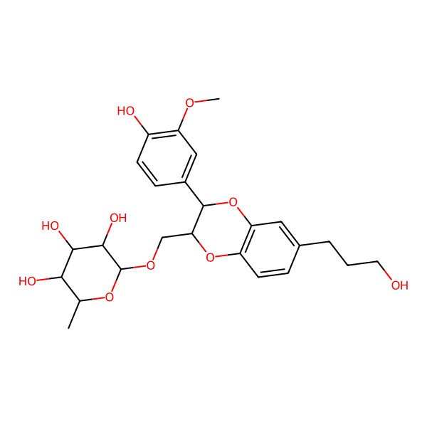 2D Structure of 2-[[3-(4-Hydroxy-3-methoxyphenyl)-6-(3-hydroxypropyl)-2,3-dihydro-1,4-benzodioxin-2-yl]methoxy]-6-methyloxane-3,4,5-triol