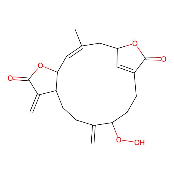 2D Structure of 13-Hydroperoxy-3-methyl-8,12-dimethylidene-6,18-dioxatricyclo[14.2.1.05,9]nonadeca-3,16(19)-diene-7,17-dione