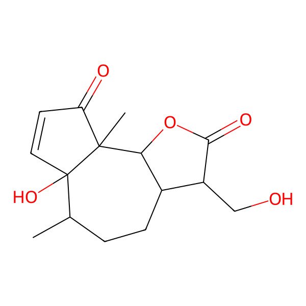 2D Structure of 6a-Hydroxy-3-(hydroxymethyl)-6,9a-dimethyl-3,3a,4,5,6,9b-hexahydroazuleno[8,7-b]furan-2,9-dione