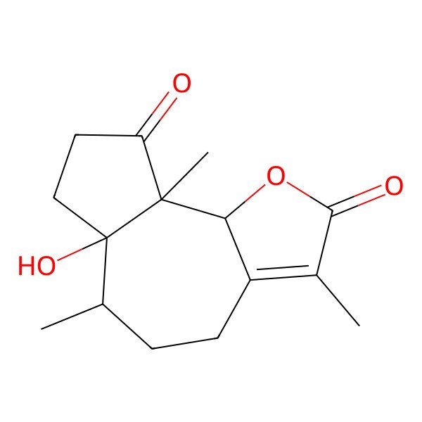 2D Structure of 6a-Hydroxy-3,6,9a-trimethyl-4,5,6,7,8,9b-hexahydroazuleno[8,7-b]furan-2,9-dione