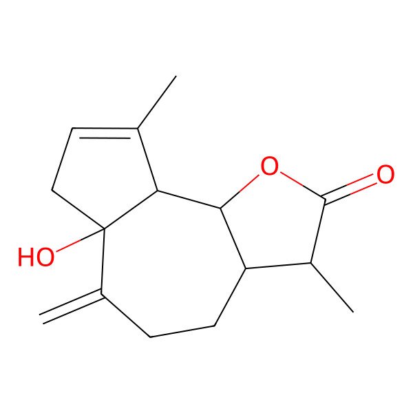 2D Structure of 6a-hydroxy-3,9-dimethyl-6-methylidene-3a,4,5,7,9a,9b-hexahydro-3H-azuleno[4,5-b]furan-2-one