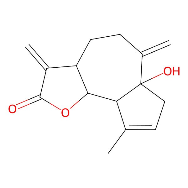 2D Structure of 6a-Hydroxy-9-methyl-3,6-dimethylidene-3a,4,5,7,9a,9b-hexahydroazuleno[4,5-b]furan-2-one