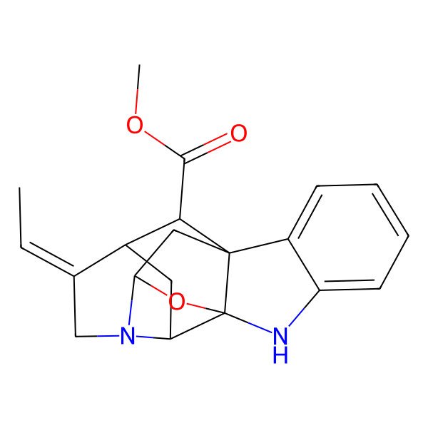 2D Structure of methyl (1R,9R,11S,14E,17S)-14-ethylidene-18-oxa-2,12-diazahexacyclo[9.6.1.19,15.01,9.03,8.012,17]nonadeca-3,5,7-triene-19-carboxylate