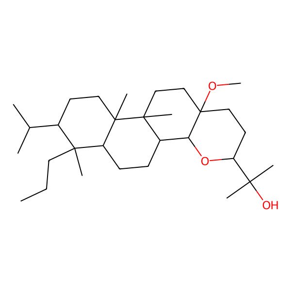 2D Structure of 2-(12a-methoxy-7,10a,10b-trimethyl-8-propan-2-yl-7-propyl-2,3,4a,4b,5,6,6a,8,9,10,11,12-dodecahydro-1H-naphtho[1,2-h]chromen-3-yl)propan-2-ol