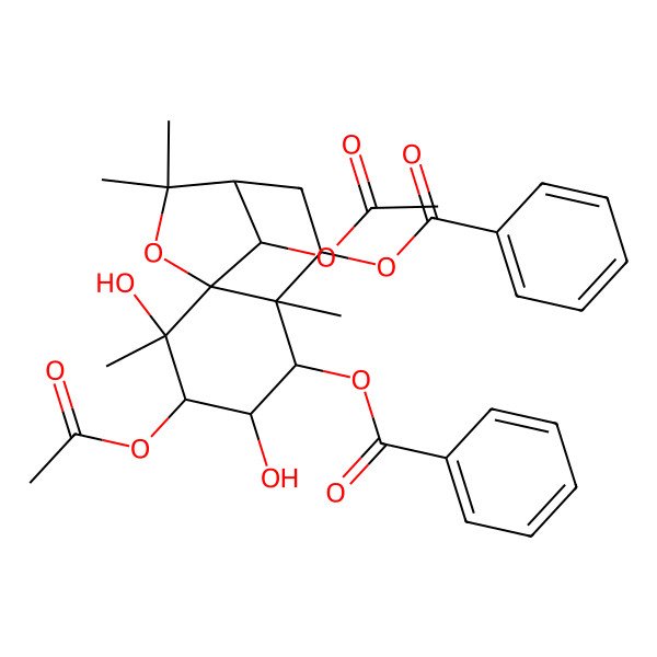 2D Structure of (3,12-Diacetyloxy-5-benzoyloxy-2,4-dihydroxy-2,6,10,10-tetramethyl-11-oxatricyclo[7.2.1.01,6]dodecan-7-yl) benzoate