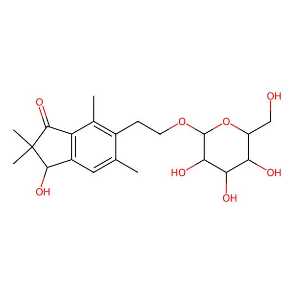 2D Structure of (3S)-3-hydroxy-2,2,5,7-tetramethyl-6-[2-[(2R,3S,4S,5S,6R)-3,4,5-trihydroxy-6-(hydroxymethyl)oxan-2-yl]oxyethyl]-3H-inden-1-one
