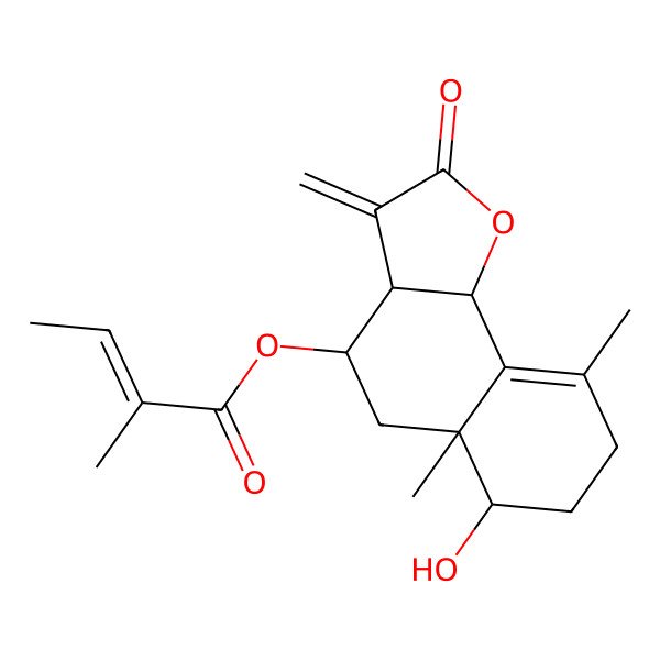 2D Structure of [(3aR,4R,5aR,6R,9bS)-6-hydroxy-5a,9-dimethyl-3-methylidene-2-oxo-4,5,6,7,8,9b-hexahydro-3aH-benzo[g][1]benzofuran-4-yl] (Z)-2-methylbut-2-enoate
