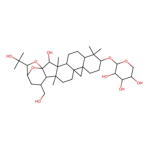 2D Structure of (2S,3R,4S,5R)-2-[[(1S,2R,3S,4R,7R,9S,12R,14S,17R,18R,19R,21R,22R)-2-hydroxy-19-(hydroxymethyl)-22-(2-hydroxypropan-2-yl)-3,8,8,17-tetramethyl-23,24-dioxaheptacyclo[19.2.1.01,18.03,17.04,14.07,12.012,14]tetracosan-9-yl]oxy]oxane-3,4,5-triol