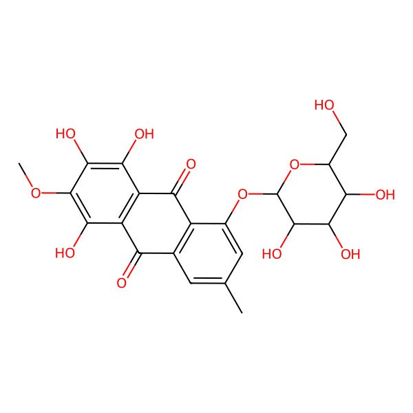 2D Structure of 1,3,4-trihydroxy-2-methoxy-7-methyl-5-[(2S,3R,4S,5S,6R)-3,4,5-trihydroxy-6-(hydroxymethyl)oxan-2-yl]oxyanthracene-9,10-dione