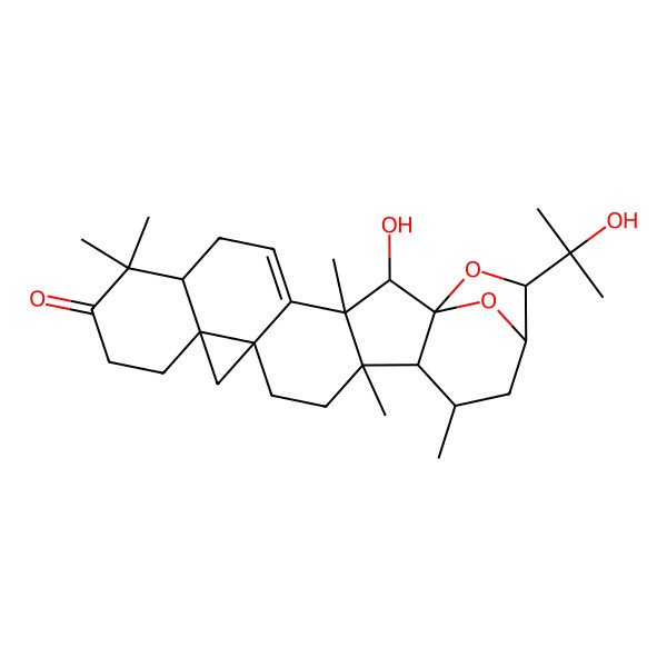 2D Structure of (1R,2R,7S,17R,18R,19R,21R,22R)-2-hydroxy-22-(2-hydroxypropan-2-yl)-3,8,8,17,19-pentamethyl-23,24-dioxaheptacyclo[19.2.1.01,18.03,17.04,14.07,12.012,14]tetracos-4-en-9-one