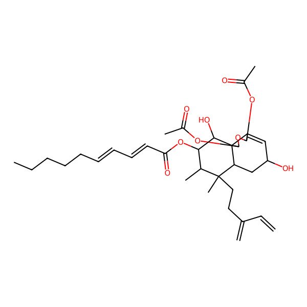 2D Structure of [(1R,3R,5R,6aS,7S,8S,9R,10R,10aS)-1,3-diacetyloxy-5,10-dihydroxy-7,8-dimethyl-7-(3-methylidenepent-4-enyl)-1,3,5,6,6a,8,9,10-octahydrobenzo[d][2]benzofuran-9-yl] (2E,4E)-deca-2,4-dienoate
