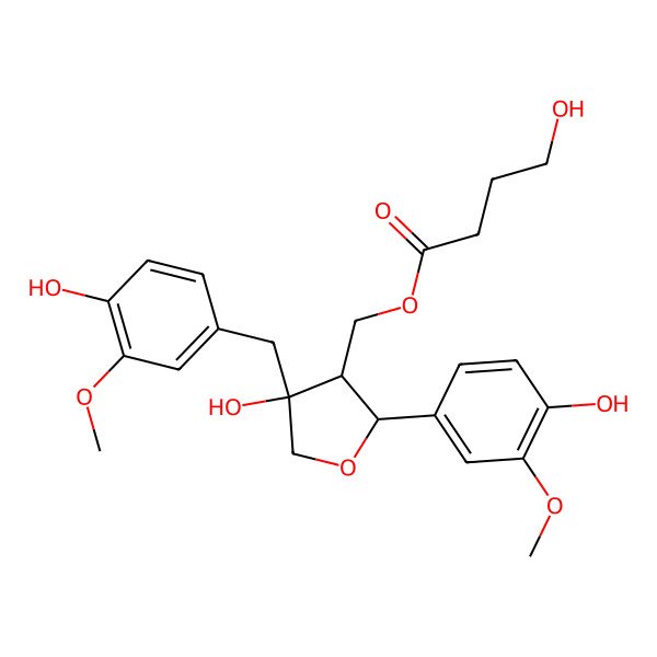 2D Structure of [(2S,3R,4R)-4-hydroxy-2-(4-hydroxy-3-methoxyphenyl)-4-[(4-hydroxy-3-methoxyphenyl)methyl]oxolan-3-yl]methyl 4-hydroxybutanoate