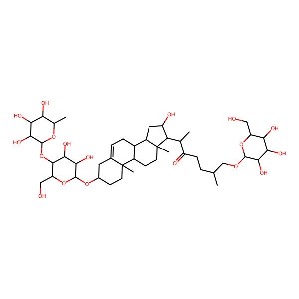 2D Structure of 2-[3-[3,4-dihydroxy-6-(hydroxymethyl)-5-(3,4,5-trihydroxy-6-methyloxan-2-yl)oxyoxan-2-yl]oxy-16-hydroxy-10,13-dimethyl-2,3,4,7,8,9,11,12,14,15,16,17-dodecahydro-1H-cyclopenta[a]phenanthren-17-yl]-6-methyl-7-[3,4,5-trihydroxy-6-(hydroxymethyl)oxan-2-yl]oxyheptan-3-one
