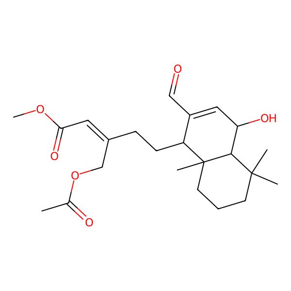 2D Structure of Methyl 3-(acetyloxymethyl)-5-(2-formyl-4-hydroxy-5,5,8a-trimethyl-1,4,4a,6,7,8-hexahydronaphthalen-1-yl)pent-2-enoate 2D Structure of Methyl 3-(acetyloxymethyl)-5-(2-formyl-4-hydroxy-5,5,8a-trimethyl-1,4,4a,6,7,8-hexahydronaphthalen-1-yl)pent-2-enoate