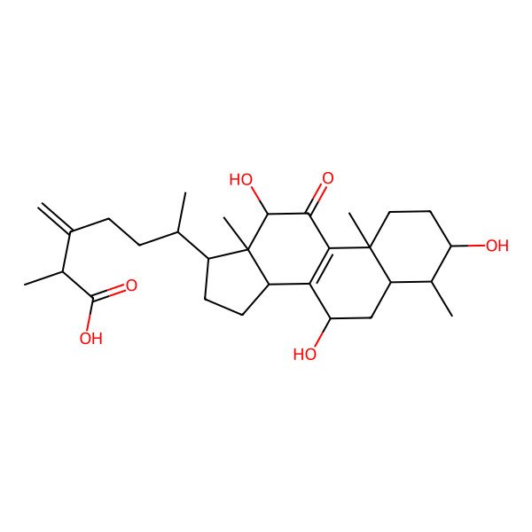 2D Structure of (2R,6R)-2-methyl-3-methylidene-6-[(3R,4S,5S,7S,10S,12R,13R,14R,17R)-3,7,12-trihydroxy-4,10,13-trimethyl-11-oxo-1,2,3,4,5,6,7,12,14,15,16,17-dodecahydrocyclopenta[a]phenanthren-17-yl]heptanoic acid