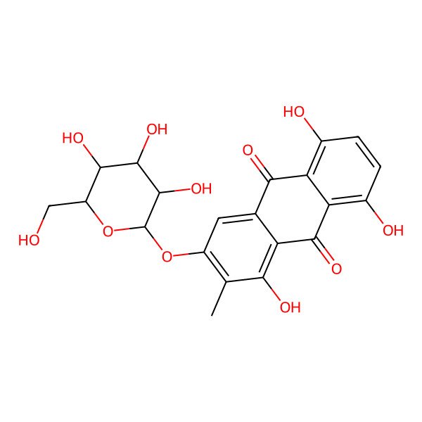 2D Structure of 1,5,8-trihydroxy-2-methyl-3-[(2R,3S,4R,5R,6S)-3,4,5-trihydroxy-6-(hydroxymethyl)oxan-2-yl]oxyanthracene-9,10-dione