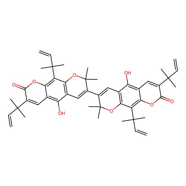 2D Structure of 5-Hydroxy-3-[5-hydroxy-2,2-dimethyl-7,10-bis(2-methylbut-3-en-2-yl)-8-oxopyrano[3,2-g]chromen-3-yl]-2,2-dimethyl-7,10-bis(2-methylbut-3-en-2-yl)pyrano[3,2-g]chromen-8-one