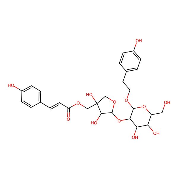 2D Structure of [(3R,4S)-5-[(3S,4S,5R)-4,5-dihydroxy-6-(hydroxymethyl)-2-[2-(4-hydroxyphenyl)ethoxy]oxan-3-yl]oxy-3,4-dihydroxyoxolan-3-yl]methyl (E)-3-(4-hydroxyphenyl)prop-2-enoate