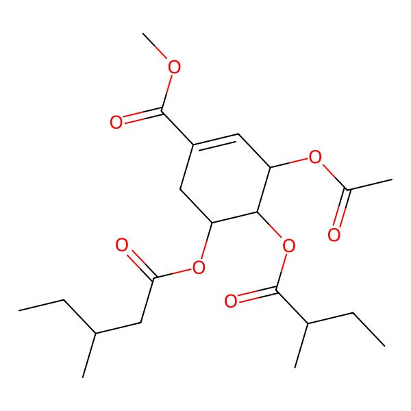 2D Structure of methyl (3R,4S,5R)-3-acetyloxy-4-[(2R)-2-methylbutanoyl]oxy-5-[(3S)-3-methylpentanoyl]oxycyclohexene-1-carboxylate