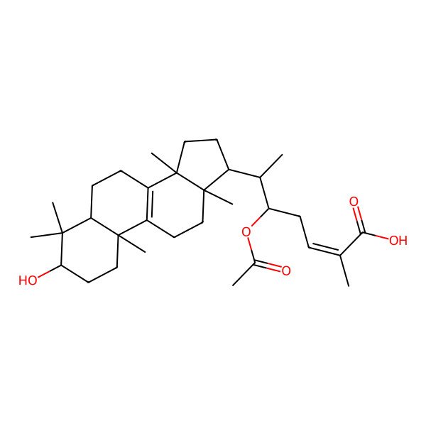 2D Structure of 5-acetyloxy-6-(3-hydroxy-4,4,10,13,14-pentamethyl-2,3,5,6,7,11,12,15,16,17-decahydro-1H-cyclopenta[a]phenanthren-17-yl)-2-methylhept-2-enoic acid