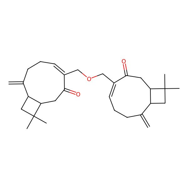 2D Structure of (4Z,9S)-4-[[(4Z,9S)-11,11-dimethyl-8-methylidene-3-oxo-4-bicyclo[7.2.0]undec-4-enyl]methoxymethyl]-11,11-dimethyl-8-methylidenebicyclo[7.2.0]undec-4-en-3-one