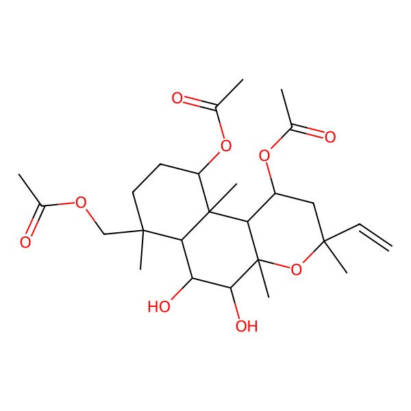 2D Structure of [(1R,3R,4aS,5S,6S,6aS,7S,10R,10aS,10bS)-1,10-diacetyloxy-3-ethenyl-5,6-dihydroxy-3,4a,7,10a-tetramethyl-2,5,6,6a,8,9,10,10b-octahydro-1H-benzo[f]chromen-7-yl]methyl acetate