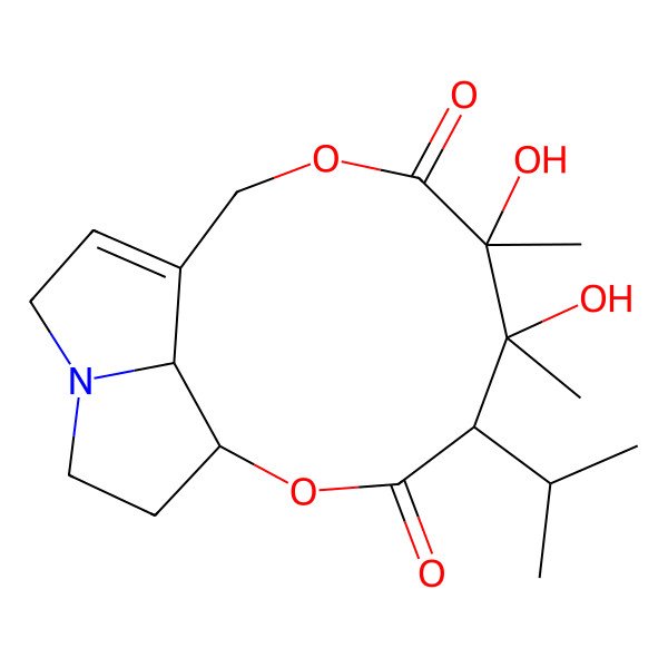 2D Structure of (1R,4S,5S,6R,16R)-5,6-dihydroxy-5,6-dimethyl-4-propan-2-yl-2,8-dioxa-13-azatricyclo[8.5.1.013,16]hexadec-10-ene-3,7-dione