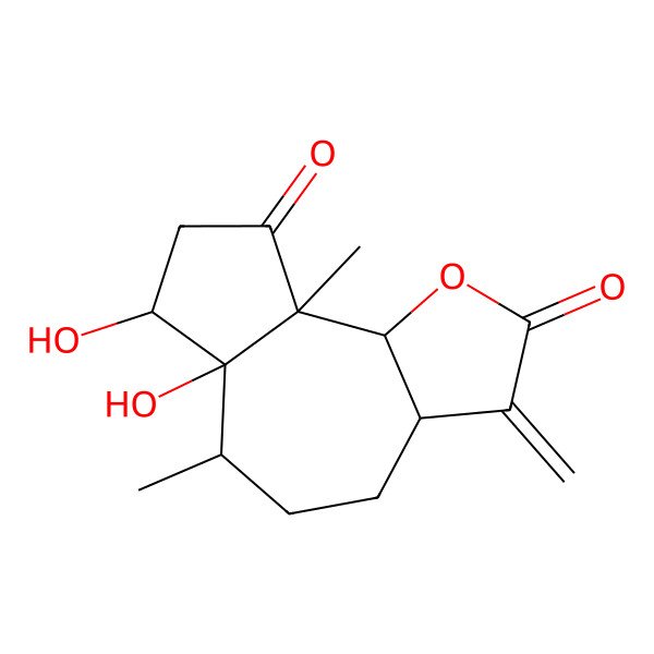 2D Structure of 6a,7-Dihydroxy-6,9a-dimethyl-3-methylenedecahydroazuleno[4,5-b]furan-2,9-dione