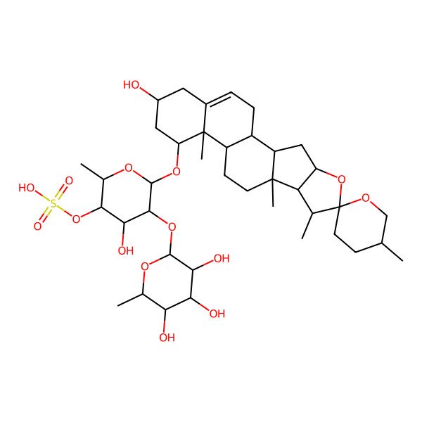 2D Structure of [4-Hydroxy-6-(16-hydroxy-5',7,9,13-tetramethylspiro[5-oxapentacyclo[10.8.0.02,9.04,8.013,18]icos-18-ene-6,2'-oxane]-14-yl)oxy-2-methyl-5-(3,4,5-trihydroxy-6-methyloxan-2-yl)oxyoxan-3-yl] hydrogen sulfate