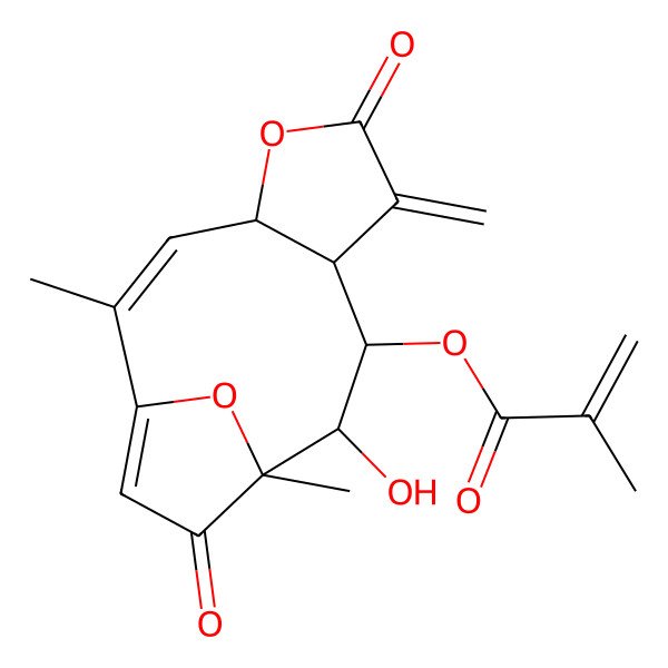 2D Structure of [(2Z,4S,8S,9S,10R,11R)-10-hydroxy-2,11-dimethyl-7-methylidene-6,12-dioxo-5,14-dioxatricyclo[9.2.1.04,8]tetradeca-1(13),2-dien-9-yl] 2-methylprop-2-enoate