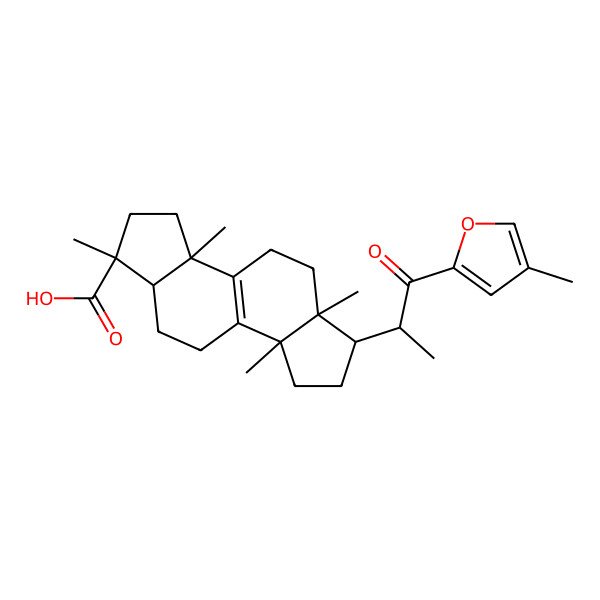 2D Structure of (1R,3aS,5aR,6R,8aR,10aR)-1,3a,5a,8a-tetramethyl-6-[(2S)-1-(4-methylfuran-2-yl)-1-oxopropan-2-yl]-2,3,4,5,6,7,8,9,10,10a-decahydroindeno[5,4-e]indene-1-carboxylic acid