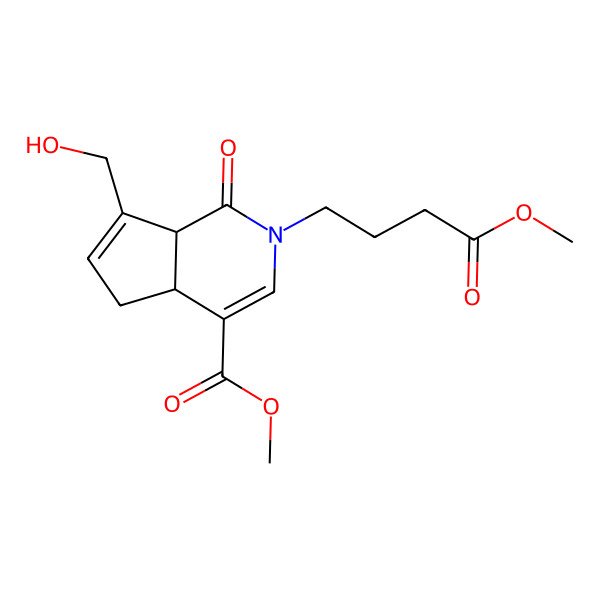 2D Structure of methyl (4aR,7aR)-7-(hydroxymethyl)-2-(4-methoxy-4-oxobutyl)-1-oxo-5,7a-dihydro-4aH-cyclopenta[c]pyridine-4-carboxylate