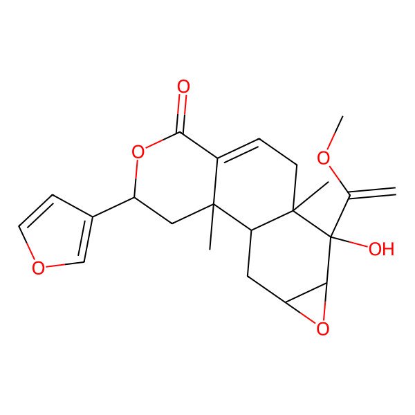2D Structure of (1R,2R,4R,10S,11R,12S,14S)-4-(furan-3-yl)-11-hydroxy-11-(1-methoxyethenyl)-2,10-dimethyl-5,13-dioxatetracyclo[8.5.0.02,7.012,14]pentadec-7-en-6-one