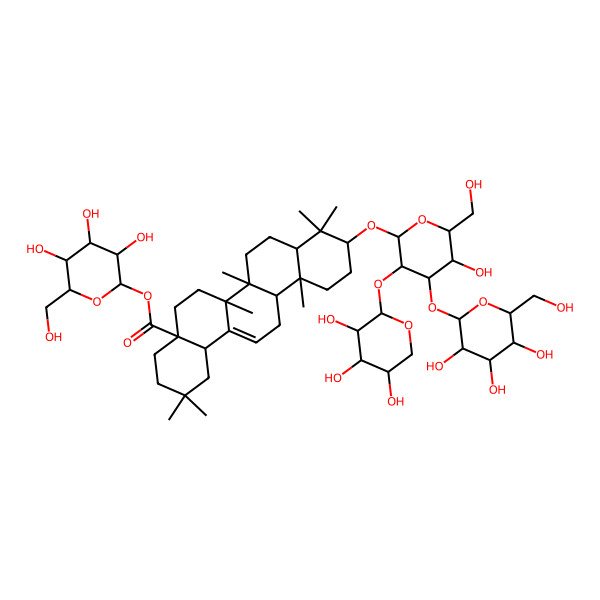 2D Structure of [3,4,5-Trihydroxy-6-(hydroxymethyl)oxan-2-yl] 10-[5-hydroxy-6-(hydroxymethyl)-4-[3,4,5-trihydroxy-6-(hydroxymethyl)oxan-2-yl]oxy-3-(3,4,5-trihydroxyoxan-2-yl)oxyoxan-2-yl]oxy-2,2,6a,6b,9,9,12a-heptamethyl-1,3,4,5,6,6a,7,8,8a,10,11,12,13,14b-tetradecahydropicene-4a-carboxylate