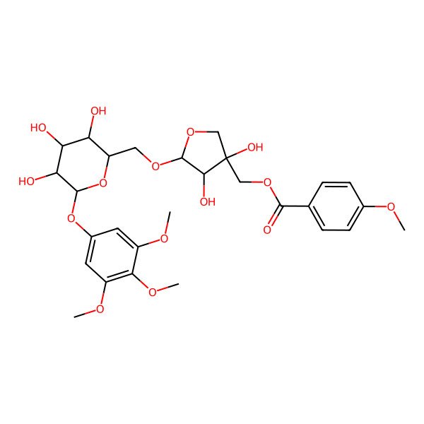 2D Structure of [3,4-Dihydroxy-5-[[3,4,5-trihydroxy-6-(3,4,5-trimethoxyphenoxy)oxan-2-yl]methoxy]oxolan-3-yl]methyl 4-methoxybenzoate