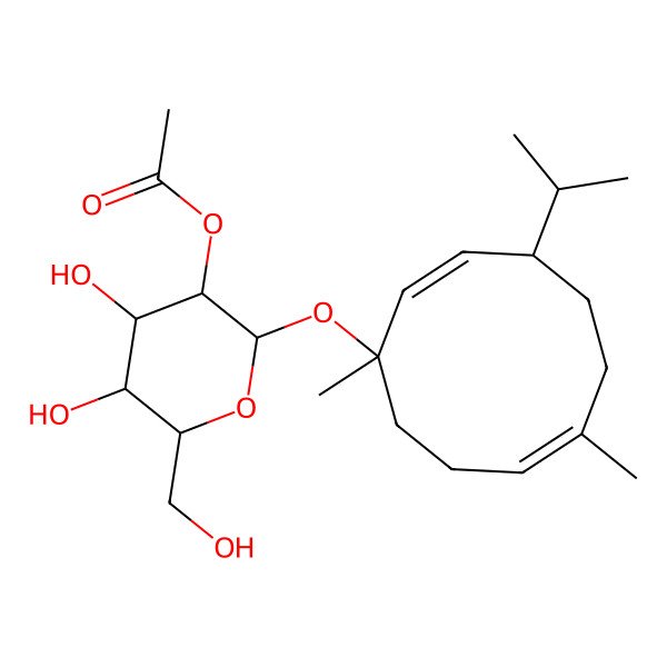 2D Structure of [2-(1,7-Dimethyl-4-propan-2-ylcyclodeca-2,7-dien-1-yl)oxy-4,5-dihydroxy-6-(hydroxymethyl)oxan-3-yl] acetate