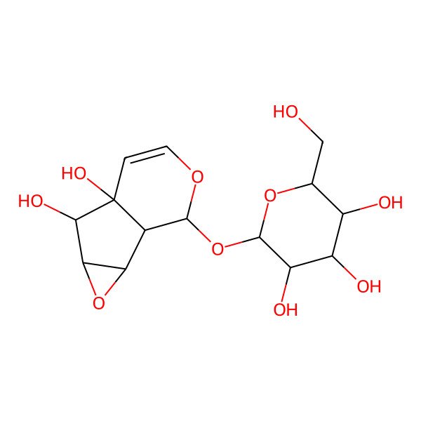 2D Structure of (2S,3R,4S,5S,6R)-2-[[(1R,2R,4S,5S,6S,10S)-5,6-dihydroxy-3,9-dioxatricyclo[4.4.0.02,4]dec-7-en-10-yl]oxy]-6-(hydroxymethyl)oxane-3,4,5-triol