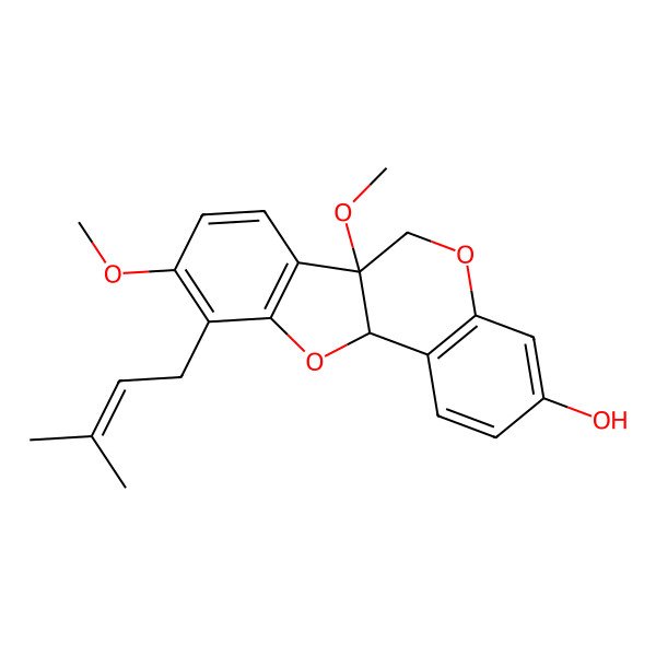 2D Structure of 6a,9-Dimethoxy-10-(3-methylbut-2-enyl)-6,11a-dihydro-[1]benzofuro[3,2-c]chromen-3-ol