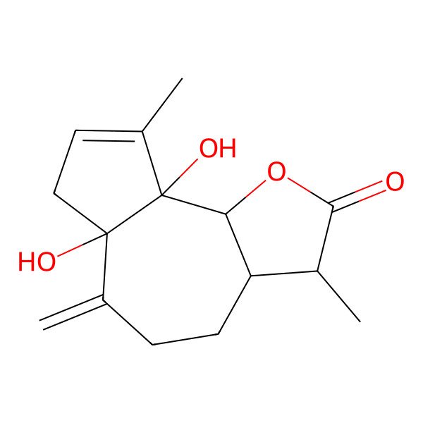 2D Structure of 6a,9a-Dihydroxy-3,9-dimethyl-6-methylidene-3,3a,4,5,7,9b-hexahydroazuleno[4,5-b]furan-2-one