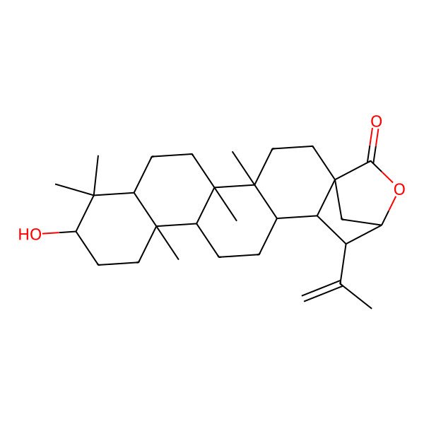 2D Structure of (1R,4R,5R,8R,10S,13R,14R,17R,18S,19R,20S)-10-hydroxy-4,5,9,9,13-pentamethyl-19-prop-1-en-2-yl-21-oxahexacyclo[18.2.1.01,18.04,17.05,14.08,13]tricosan-22-one