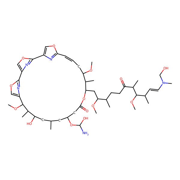 2D Structure of (10R,11S,12S,14R,16S,20S,21R,22S,24E)-16-[(R)-amino(hydroxy)methoxy]-12-hydroxy-20-[(E,2S,3S,7R,8R,9R)-11-[hydroxymethyl(methyl)amino]-2,8-dimethoxy-3,7,9-trimethyl-6-oxoundec-10-enyl]-10,22-dimethoxy-11,14,21-trimethyl-3,7,19,27-tetraoxa-29,30,31-triazatetracyclo[24.2.1.12,5.16,9]hentriaconta-1(28),2(31),4,6(30),8,24,26(29)-heptaen-18-one