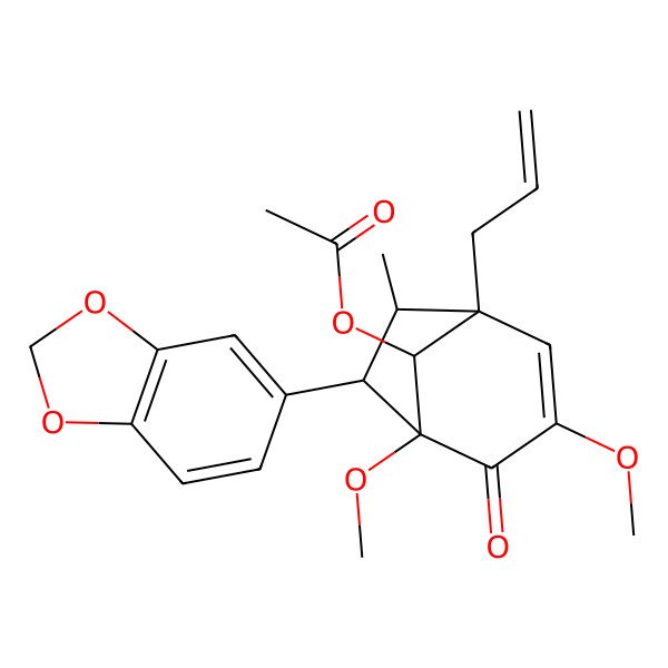 2D Structure of [6-(1,3-Benzodioxol-5-yl)-3,5-dimethoxy-7-methyl-4-oxo-1-prop-2-enyl-8-bicyclo[3.2.1]oct-2-enyl] acetate