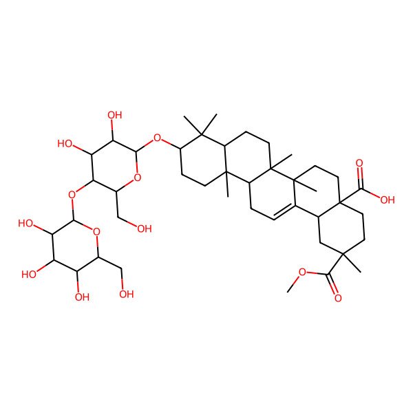 2D Structure of (2R,4aR,6aR,6aS,6bR,8aR,10S,12aR,14bS)-10-[(2R,3R,4R,5R,6R)-3,4-dihydroxy-6-(hydroxymethyl)-5-[(2S,3R,4S,5R,6R)-3,4,5-trihydroxy-6-(hydroxymethyl)oxan-2-yl]oxyoxan-2-yl]oxy-2-methoxycarbonyl-2,6a,6b,9,9,12a-hexamethyl-1,3,4,5,6,6a,7,8,8a,10,11,12,13,14b-tetradecahydropicene-4a-carboxylic acid