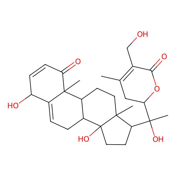 2D Structure of (2R)-2-[(1R)-1-[(4S,8R,9S,10R,13R,14R,17S)-4,14-dihydroxy-10,13-dimethyl-1-oxo-7,8,9,11,12,15,16,17-octahydro-4H-cyclopenta[a]phenanthren-17-yl]-1-hydroxyethyl]-5-(hydroxymethyl)-4-methyl-2,3-dihydropyran-6-one