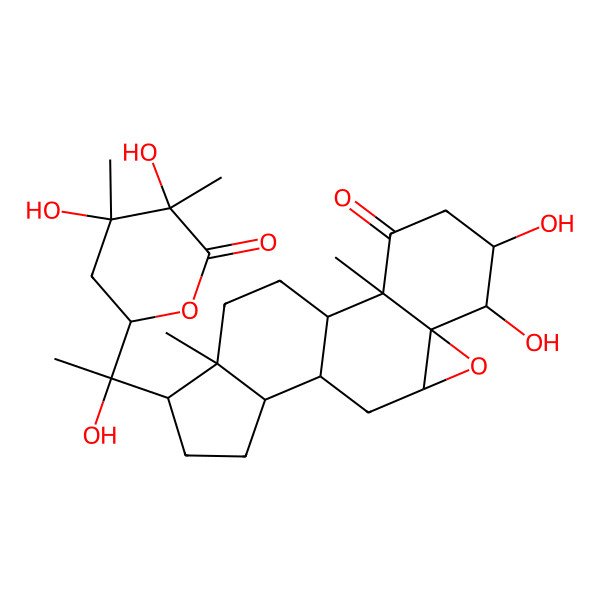 2D Structure of (1R,2R,5S,6S,7R,9R,11R,12R,15S,16S)-15-[(1R)-1-[(2S,4S,5R)-4,5-dihydroxy-4,5-dimethyl-6-oxooxan-2-yl]-1-hydroxyethyl]-5,6-dihydroxy-2,16-dimethyl-8-oxapentacyclo[9.7.0.02,7.07,9.012,16]octadecan-3-one