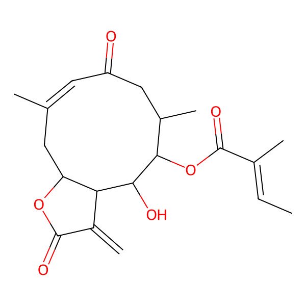 2D Structure of [(3aR,4R,5R,6R,9Z,11aR)-4-hydroxy-6,10-dimethyl-3-methylidene-2,8-dioxo-4,5,6,7,11,11a-hexahydro-3aH-cyclodeca[b]furan-5-yl] (E)-2-methylbut-2-enoate