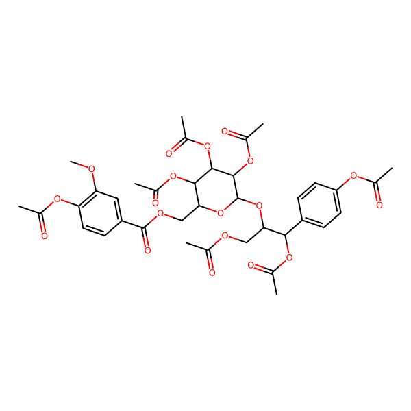2D Structure of [3,4,5-Triacetyloxy-6-[1,3-diacetyloxy-1-(4-acetyloxyphenyl)propan-2-yl]oxyoxan-2-yl]methyl 4-acetyloxy-3-methoxybenzoate